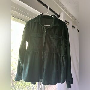 Worn once. Dark green shacket with ruffle at bottom